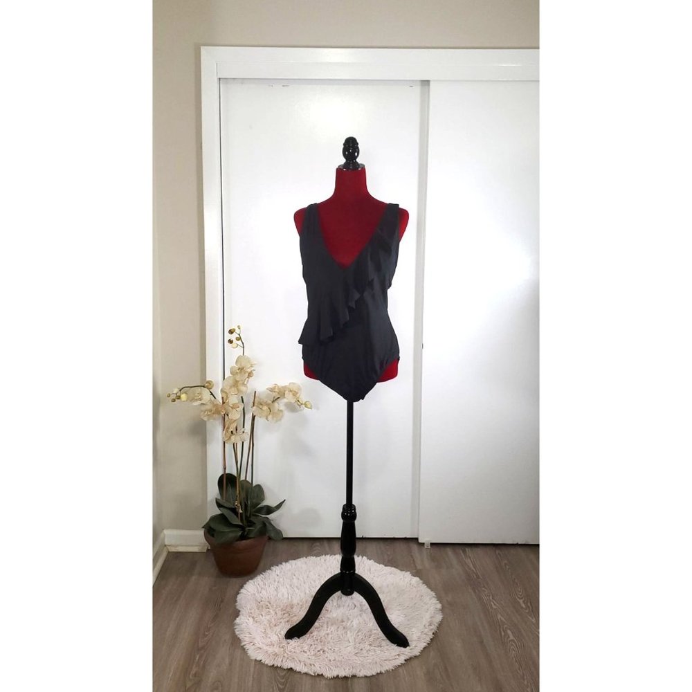 NWT Kona Sol Women's Black Asymmetrical Ruffle 1 Piece Swimsuit Size XL 1094 - Picture 4 of 11
